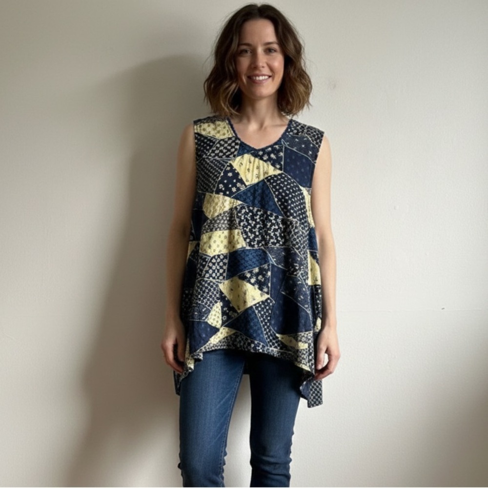 April Cornell Sz M Patchwork Boho Relaxed Sleeveless Blouse